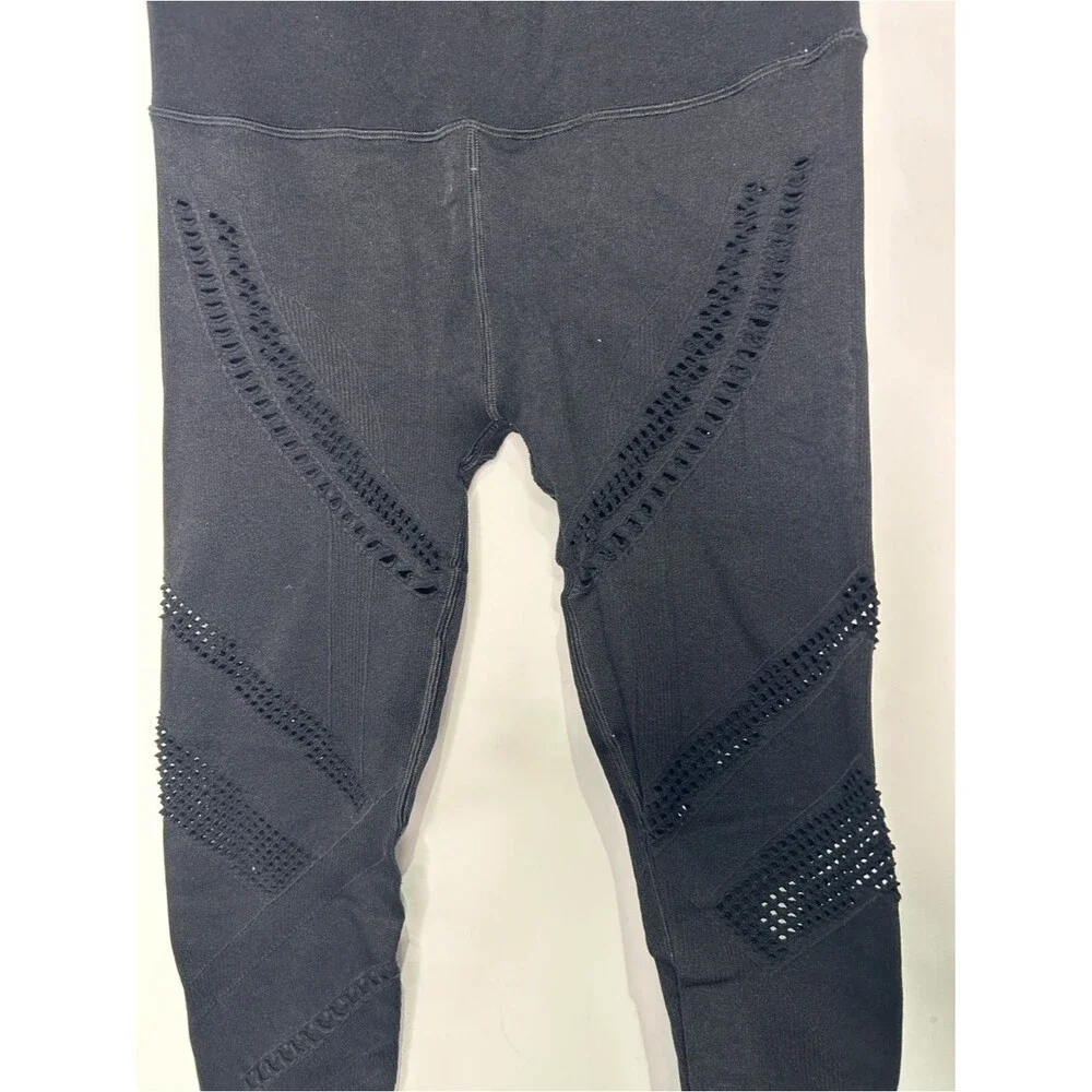 ALO Yoga Black Laser-Cut Mesh Leggings